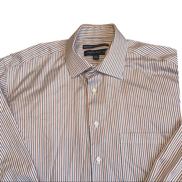 Joseph & Feiss Large Orange Black Striped Long Sleeved Button Down Dress Shirt - Picture 2 of 11